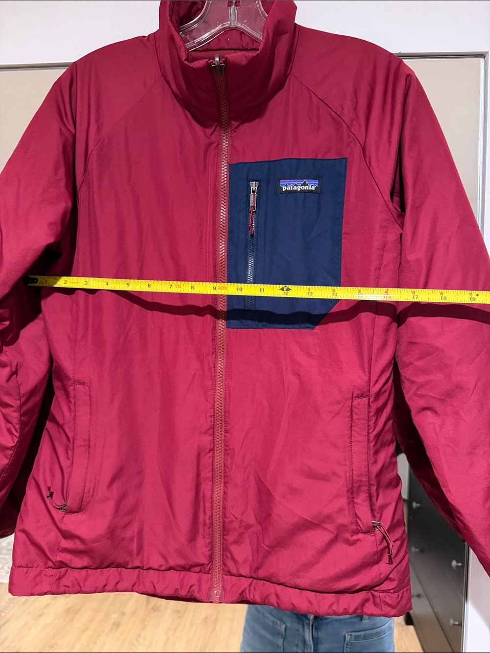 Patagonia Burgundy Puffer Jacket with Navy Chest Pocket - Picture 5 of 5